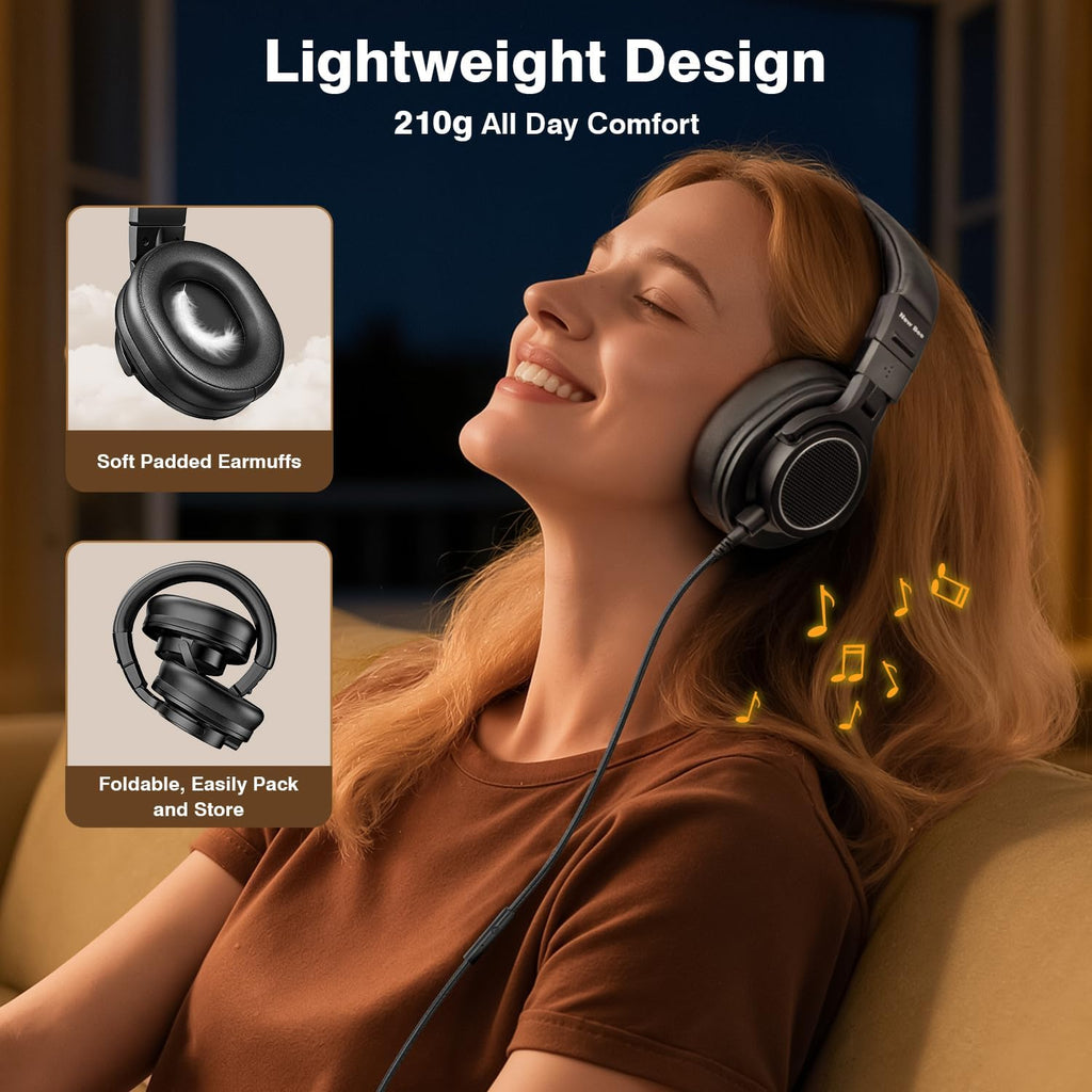 Studio Headphones, Wired Headphones with 50mm Drivers, Professional DJ Headphones for Recording Mixing Podcast Guitar