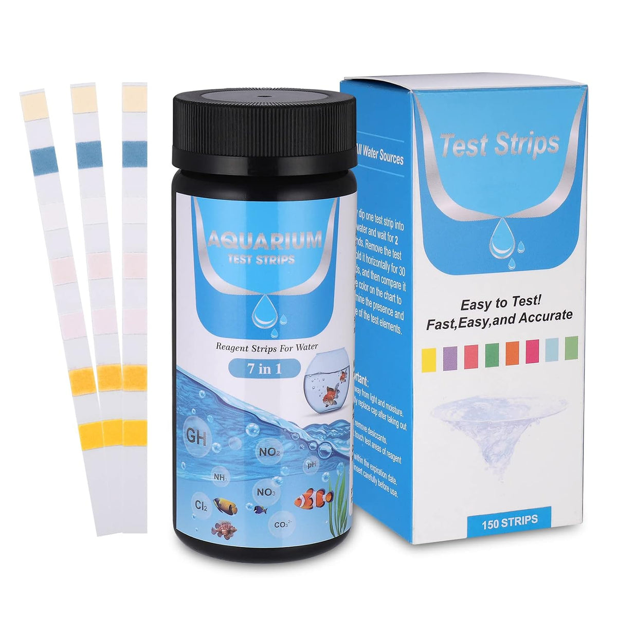 Aquarium Test Strips for Fish Tanks, 7-in-1 with Ammonia, 150 Count