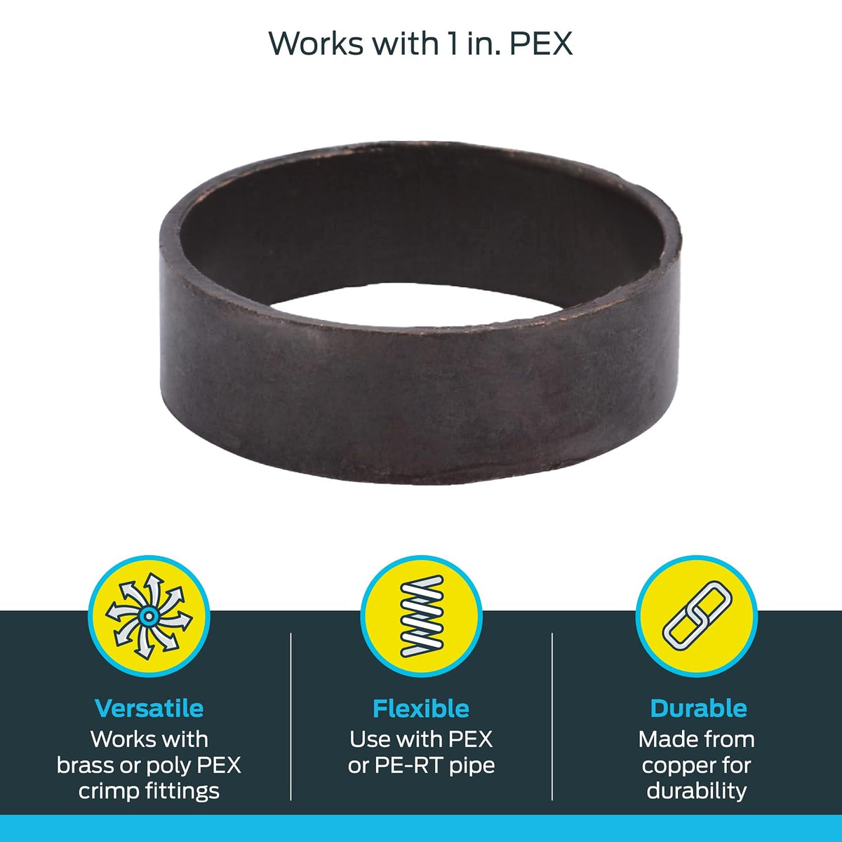 SharkBite 1 Inch Copper Crimp Rings, Pack of 25, PEX Pipe, PE-RT, 23104CP25