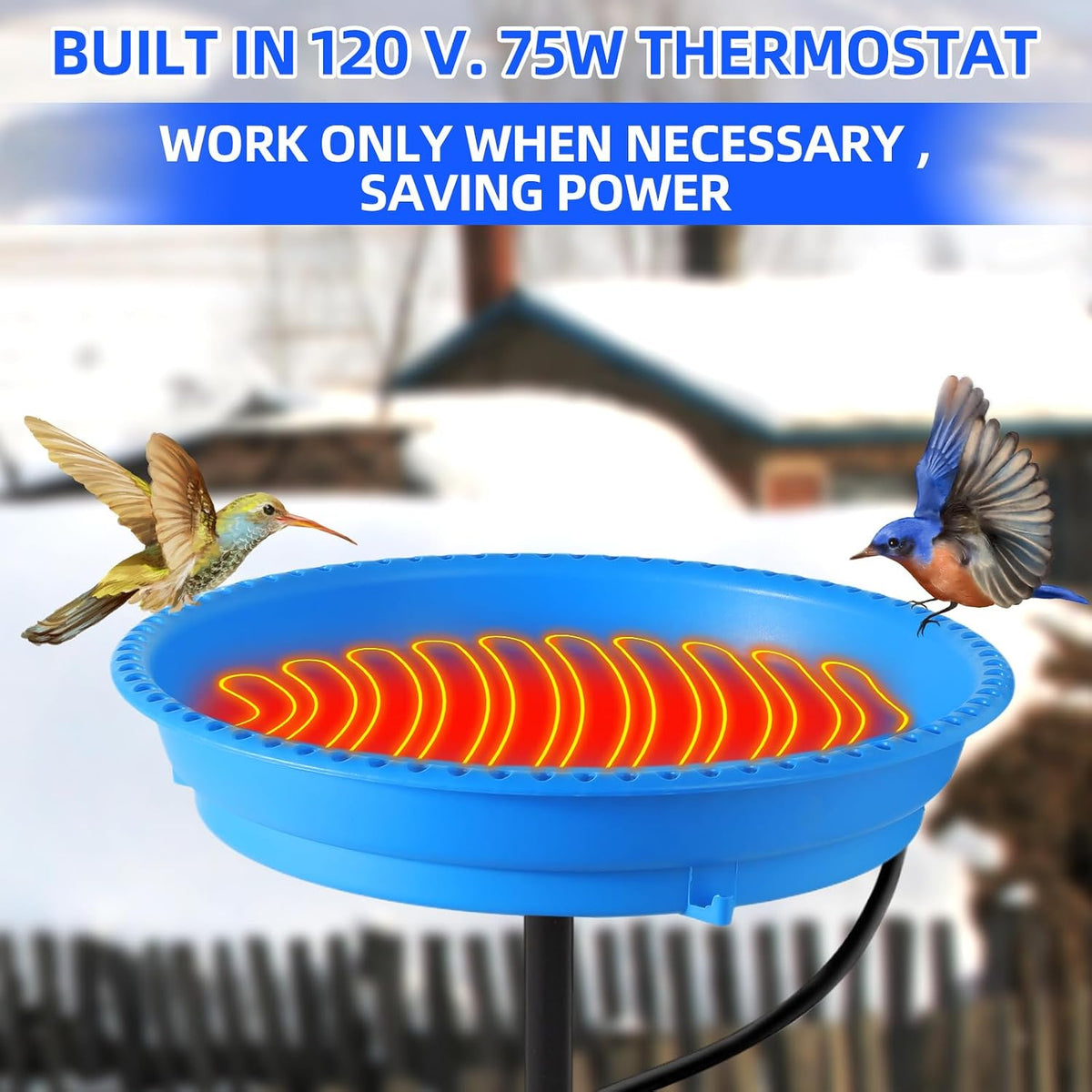 Heated Bird Bath for Outdoors for Winter, 75W Bird Bath Water Heater Bird Bath Deicer,Deep Bowl Thermostatic Control