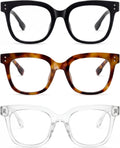 Women Blue Light Blocking Glasses, Oversized Computer Screen Eyewear | 3 Pack Fashion TR90 Computer Eyewear with