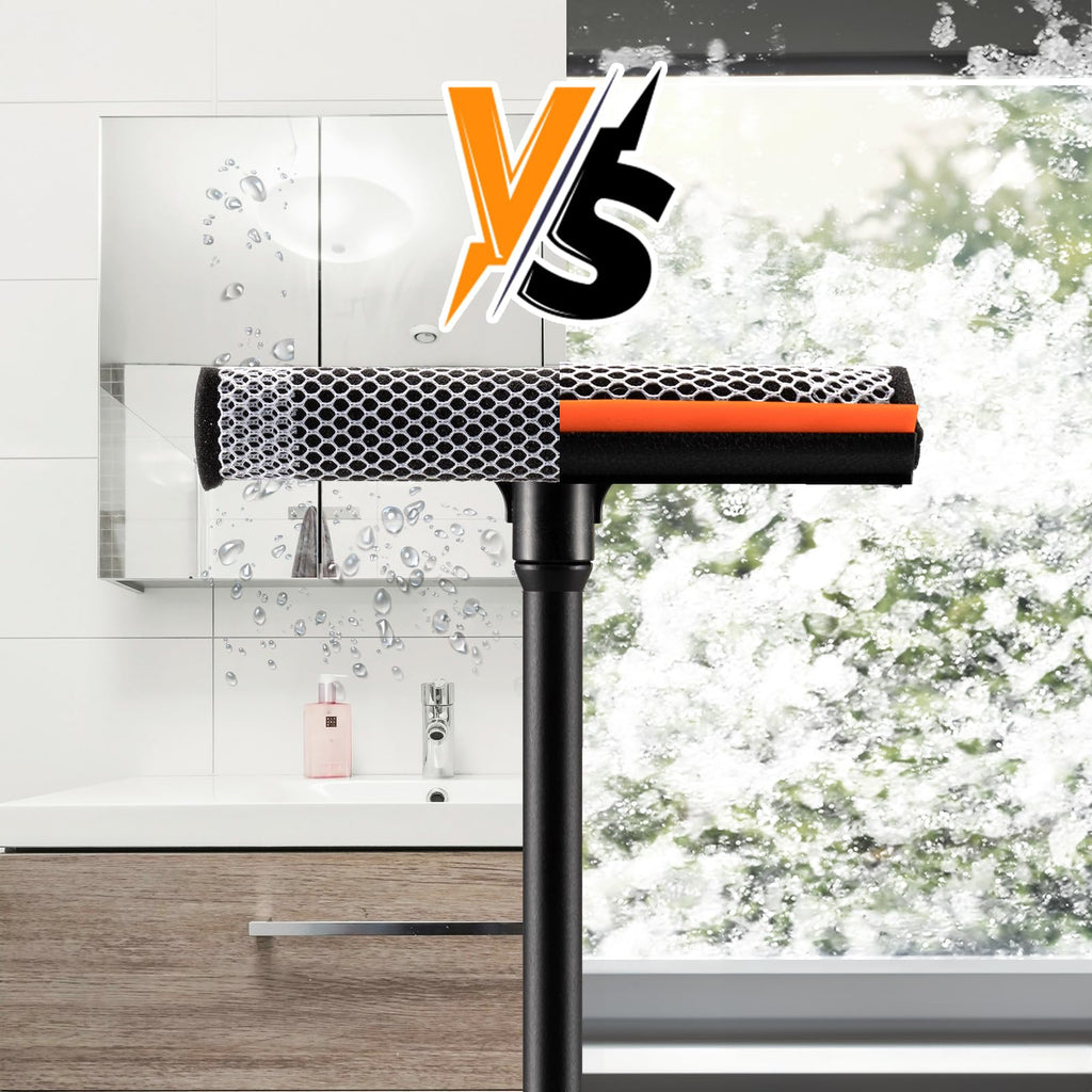 2 in1 Window Squeegee for Car, Window Cleaner with 16inch Long Handle,Sponge Car Window Squeegee for Gas Station