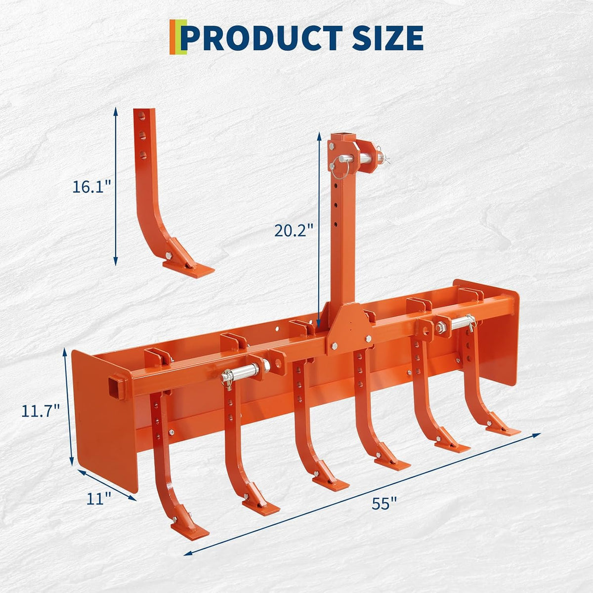 55" Box Blade for Tractor, 3 Point Hitch Box Scraper Attachment | Heavy Duty Land Leveling & Grading Implement