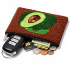 Beaded Coin Purse Change Zipper Pouch Wallet Avocado Design