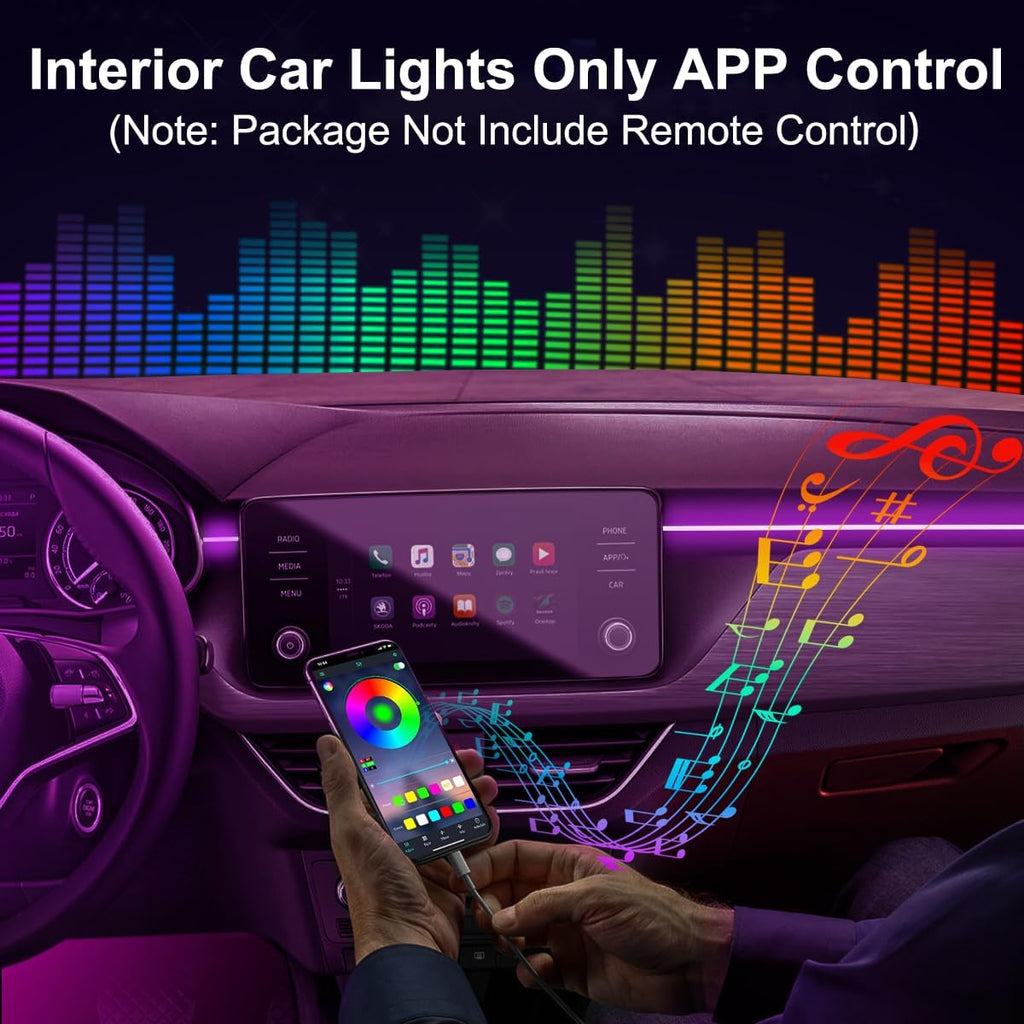 Interior Car LED Strip Lights APP Control, 5 in 1 RGB 16 Million Colors Ambient Lighting Kit with 236 inches Fiber