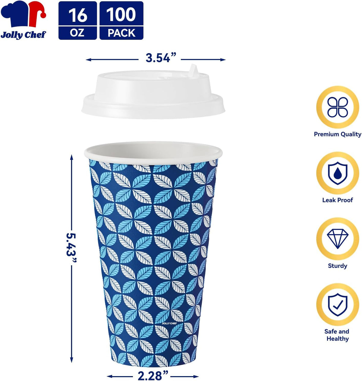 16 oz Paper Coffee Cups with Lids 100 Pack Disposable Hot Cups