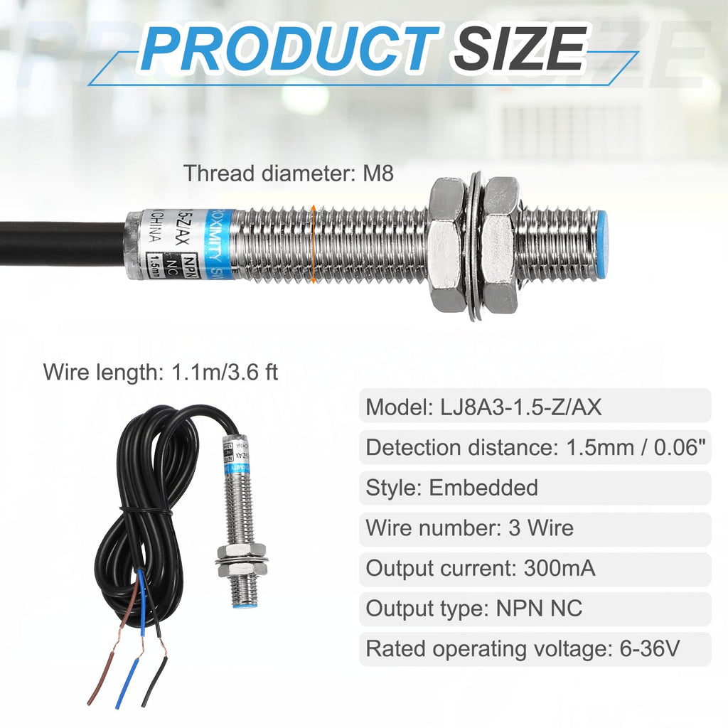 MECCANIXITY Inductive Proximity Sensor, NPN NC M8 1.5mm Approach Sensor
