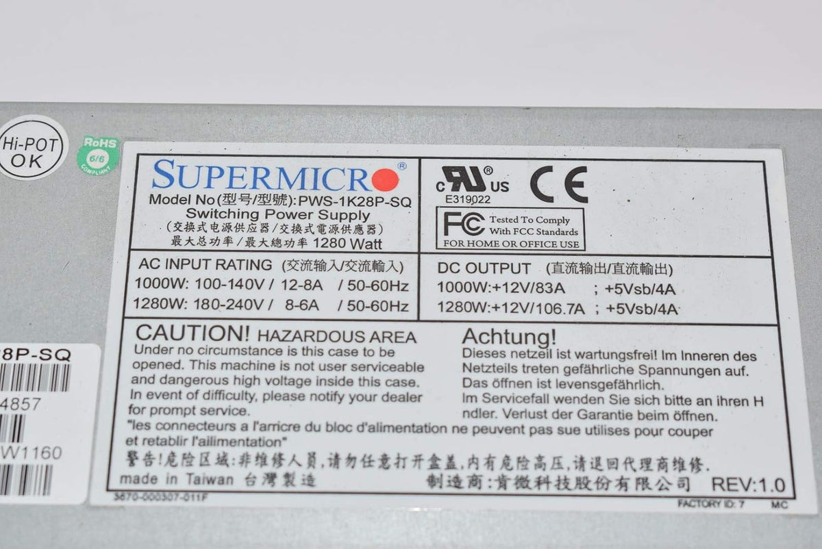 Supermicro Power Supply PWS-1K28P-SQ 1280W with PMBus Retail