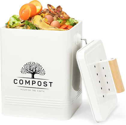 Kitchen Compost Bin, 1.7 Gallon Countertop Compost Bin with Lid, Indoor Compost Bin Includes 2 Carbon Filters, Small