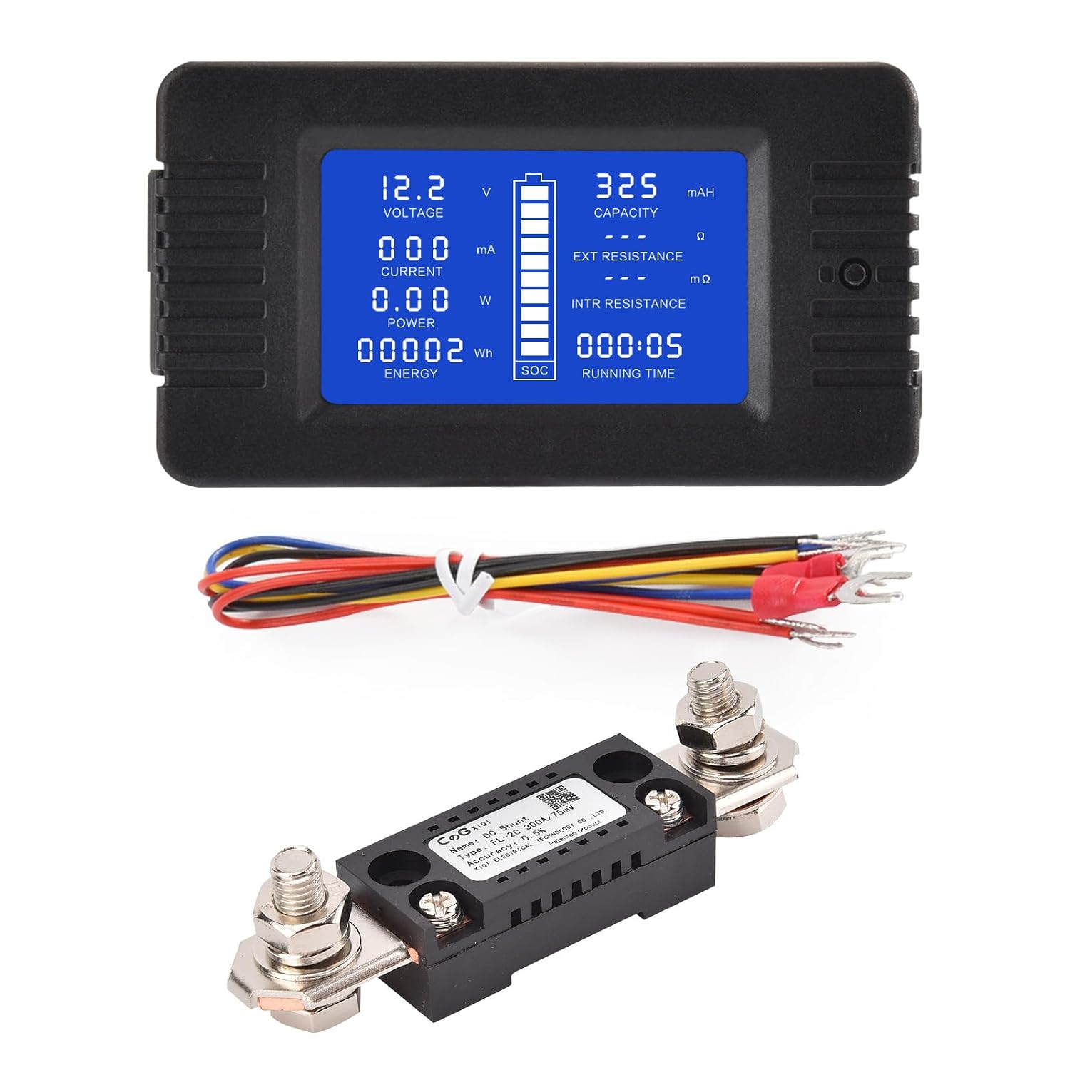 DC Multifunction Battery Monitor Meter with Shunt,0-200V,0-300A, LCD Display Digital Current Multimeter Voltmeter