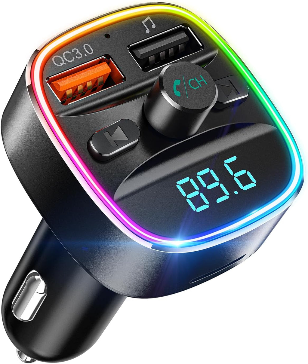Bluetooth FM Transmitter, Bluetooth Car Adapter with Dual USB Charger Wireless Radio Car Kit MP3 Player Support TF