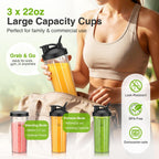 Personal Blender for Smoothies with 3 x 22oz To-go Cups, BL319B Black | 22000 RPM Detachable Blade Countertop