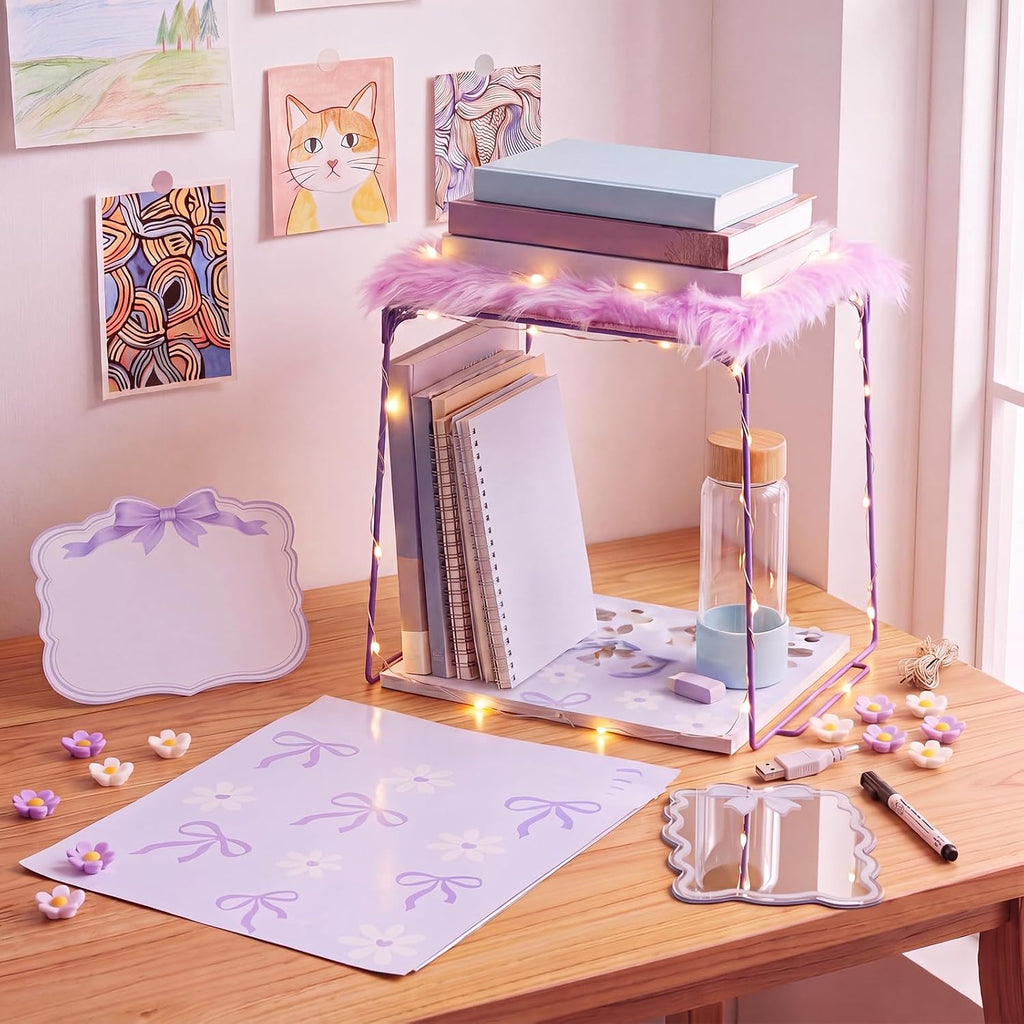 18 Pcs Locker Accessories Kit Bow Locker Organizer Decoration Supplies Shelf Mangentic Wallpaper Whiteboard Mirror