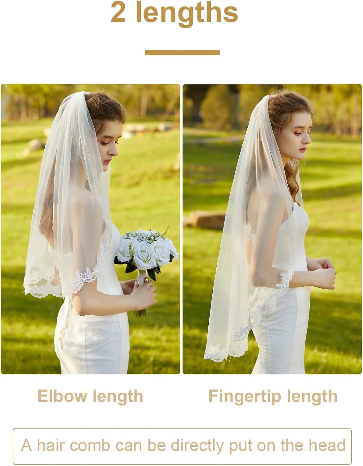 Wedding Bridal Veil with Comb 1 Tier Lace Applique Edge