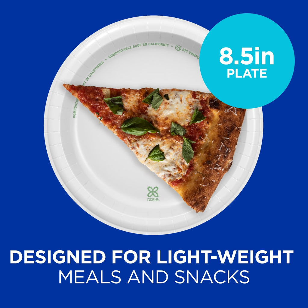 Dixie Basic 8.5 Inch Light-Weight Paper Plates By GP PRO, White, 500 Count (125 Disposable Plates Per Pack, 4 Packs