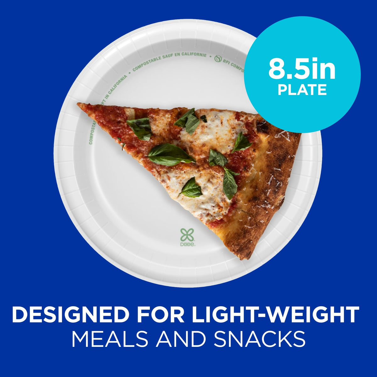 Dixie Basic 8.5 Inch Light-Weight Paper Plates By GP PRO, White, 500 Count (125 Disposable Plates Per Pack, 4 Packs