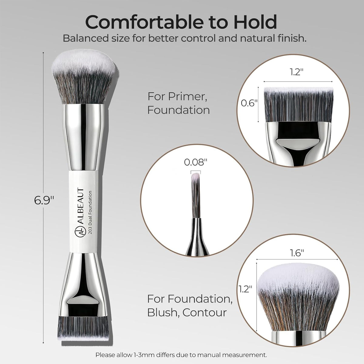 Foundation Brush for Liquid Makeup, Flat+Dome Dual Makeup Brush