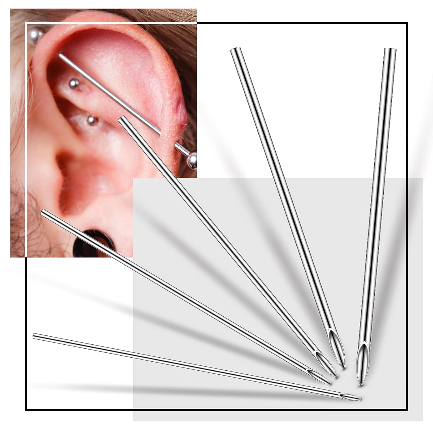 Piercing Kit 100 Pcs Piercing Needle with Stainless Forceps Clamp