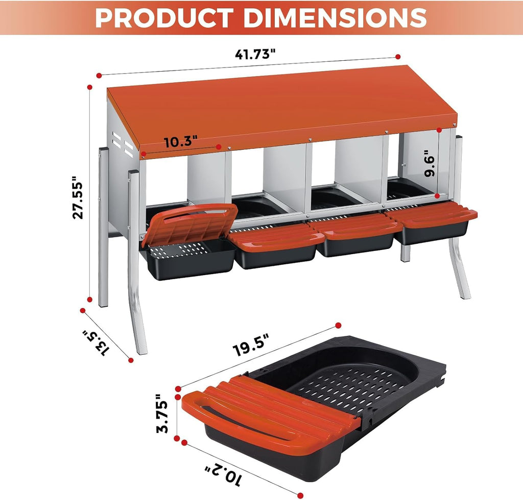 4 Compartments Chicken Nesting Box, 41"×13"×27" Large Laying Boxes for Hens