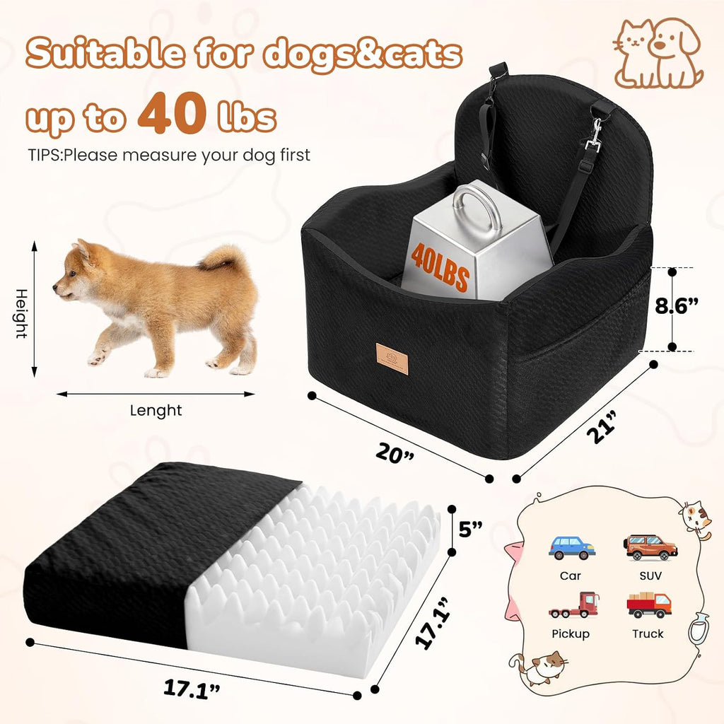 Dog Car Seat for Medium/Small Dogs, Dog Booster Car Seat, Pet Booster Seats Up to 40lbs with Waterproof Layer, 3