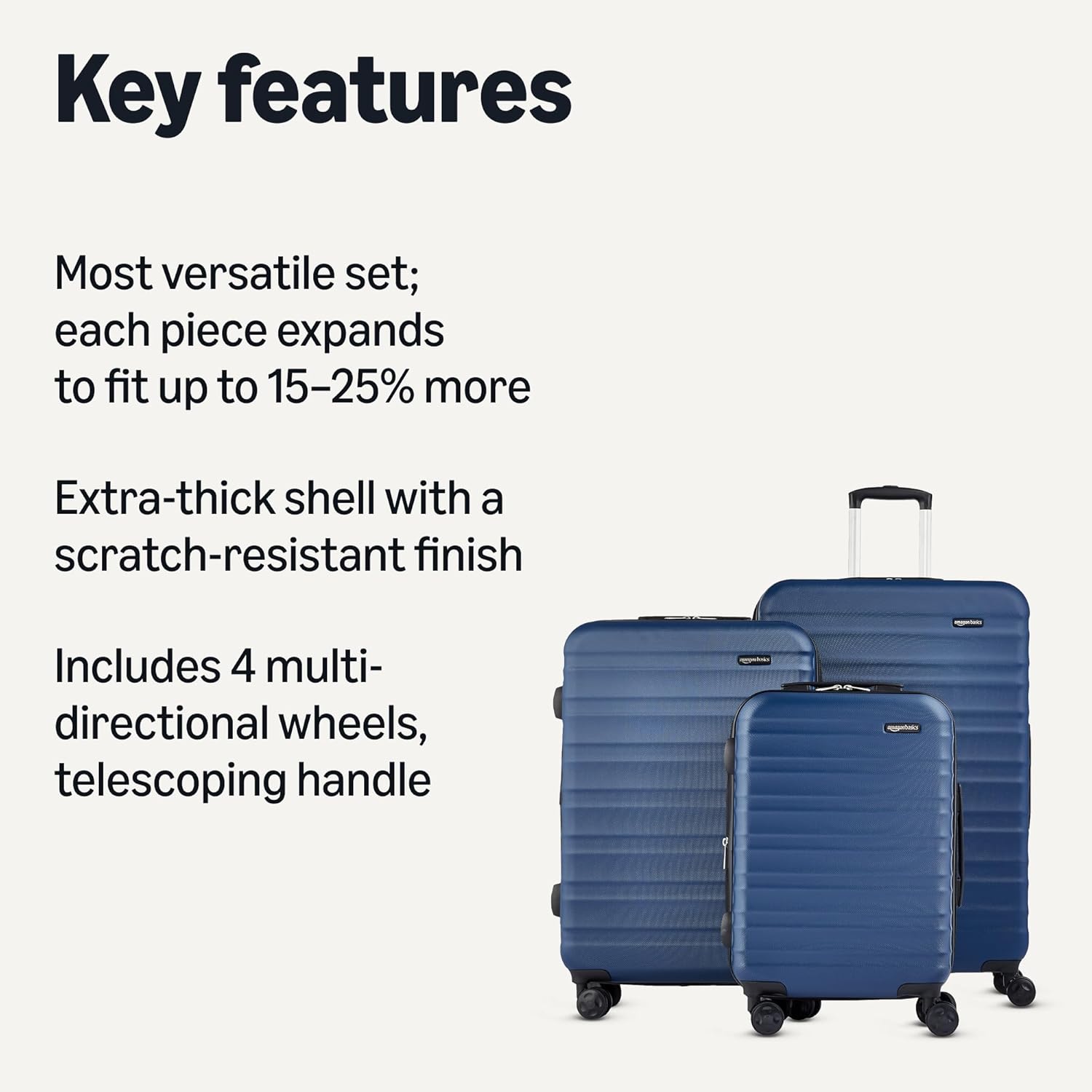 3-Piece Hardside Expandable Luggage Set (21" Carry-On, 26", 30"), Spinner Suitcases with Multi-directional Wheels