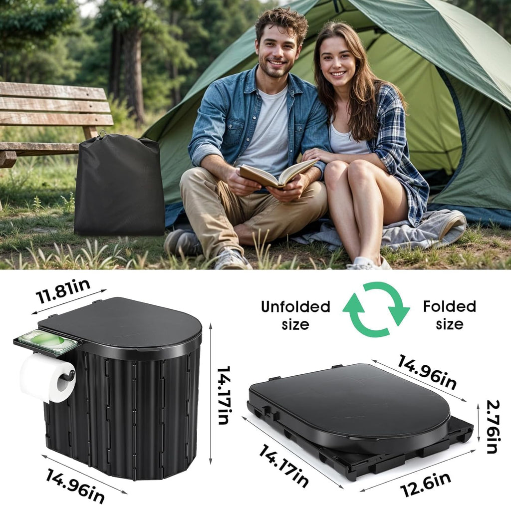 Camping Toilet, Portable Toilet for Adults, Portable Travel Folding Toilet with Lid and Paper Holder, Compact Potty
