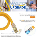 48" Flexible Gas Line Kit for Dryer/Stove,5/8" OD x 3/4" & 1/2" Connectors