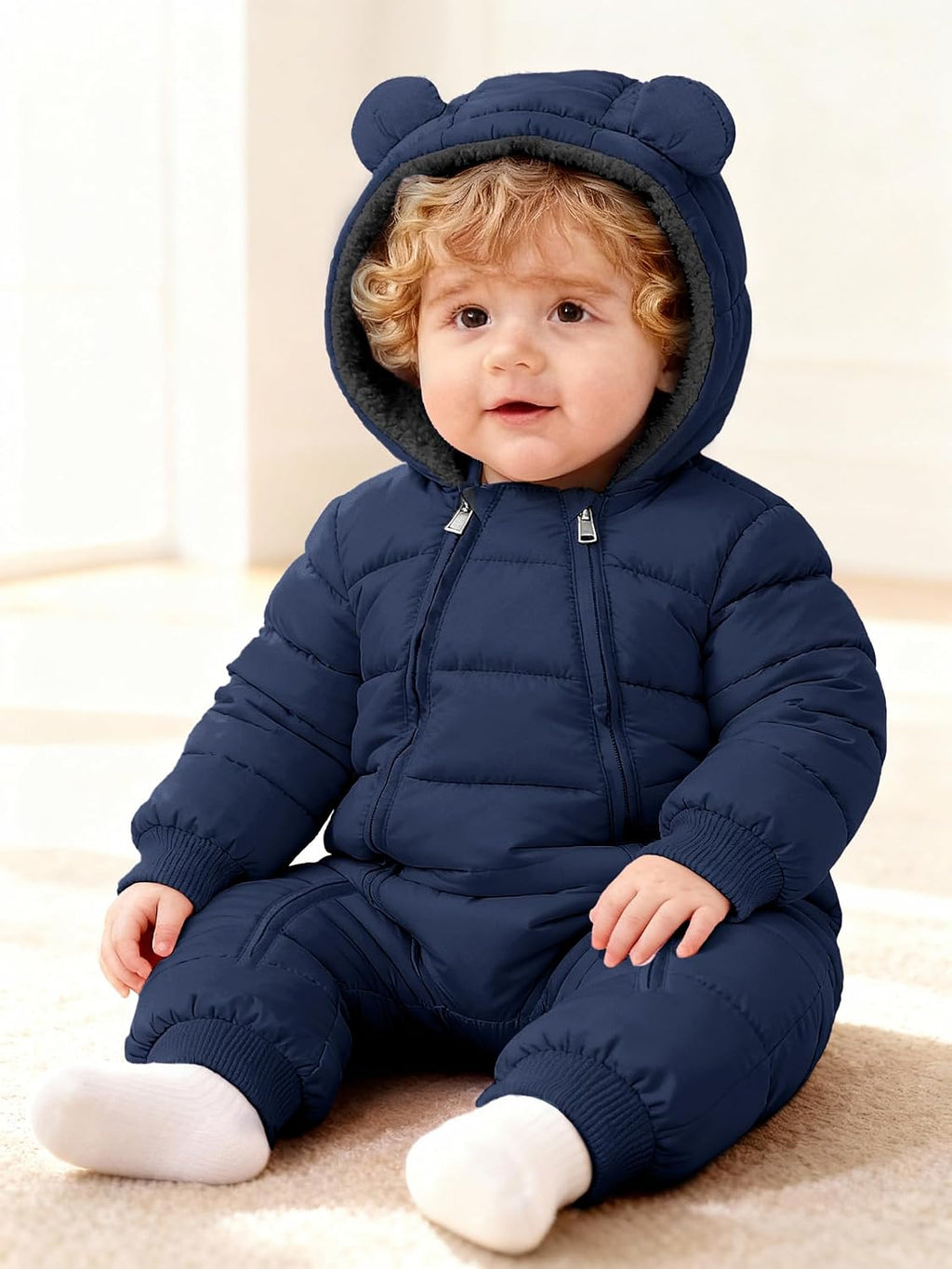 Baby Snowsuit Toddler Girl Clothes Cute Hooded Double Zipper Boys Winter Coat Unisex Romper for Infant
