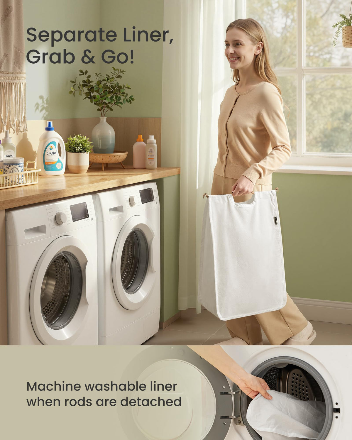 Laundry Hamper with Lid, PE Rattan, 25 Gallons (95 L)