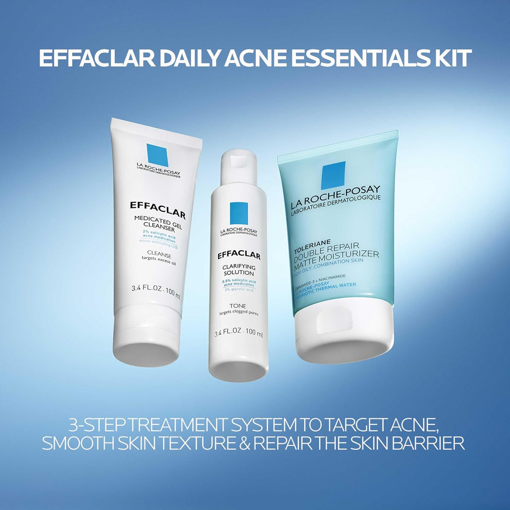 La Roche-Posay Effaclar Daily Acne Kit with Cleanser, Toner & Moisturizer | Salicylic acid acne cleanser, pore