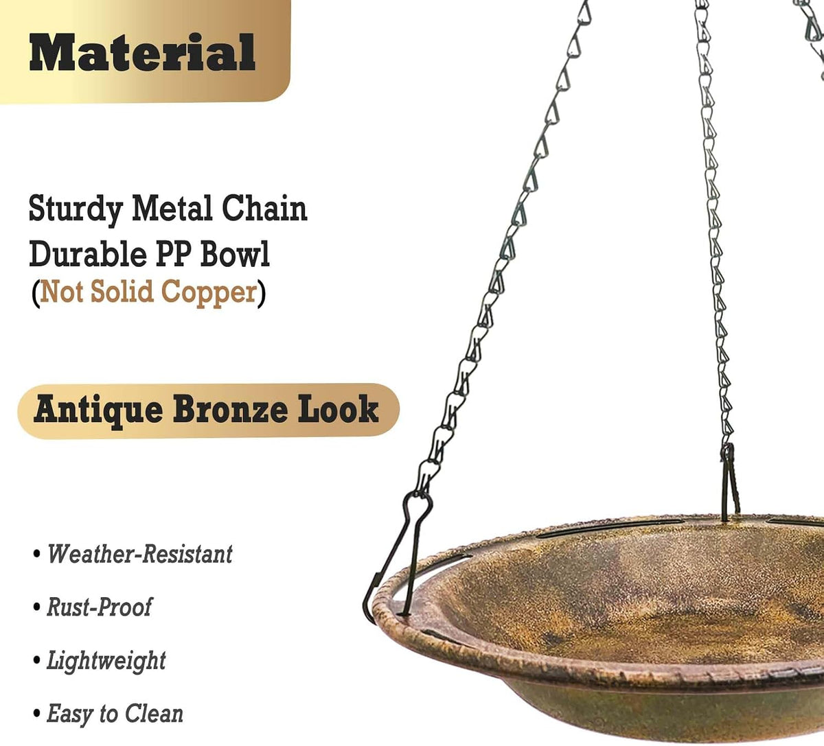 Hanging Bird Bath & Feeder Bowl, 12 in, Antique Bronze Look
