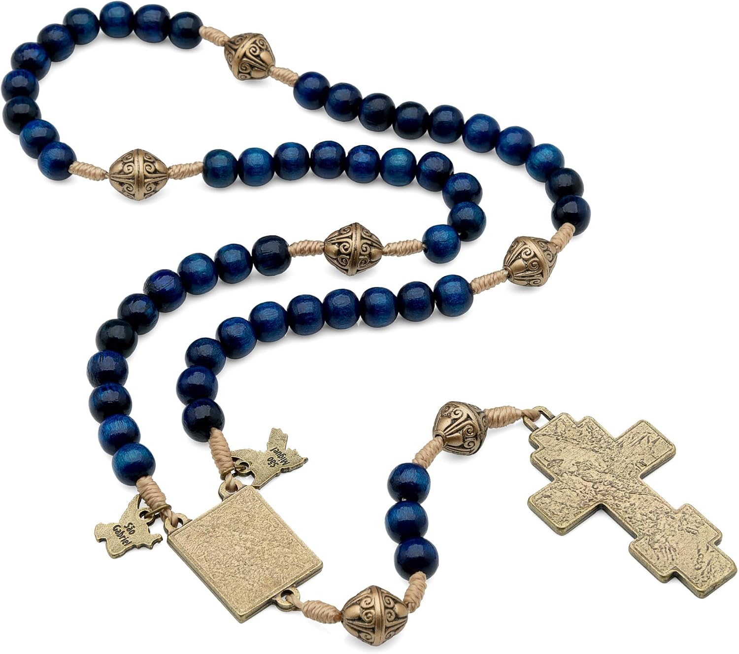 Orthodox Rosary – Blue Wooden Prayer Beads with Antique Gold Crucifix & Icon Medals