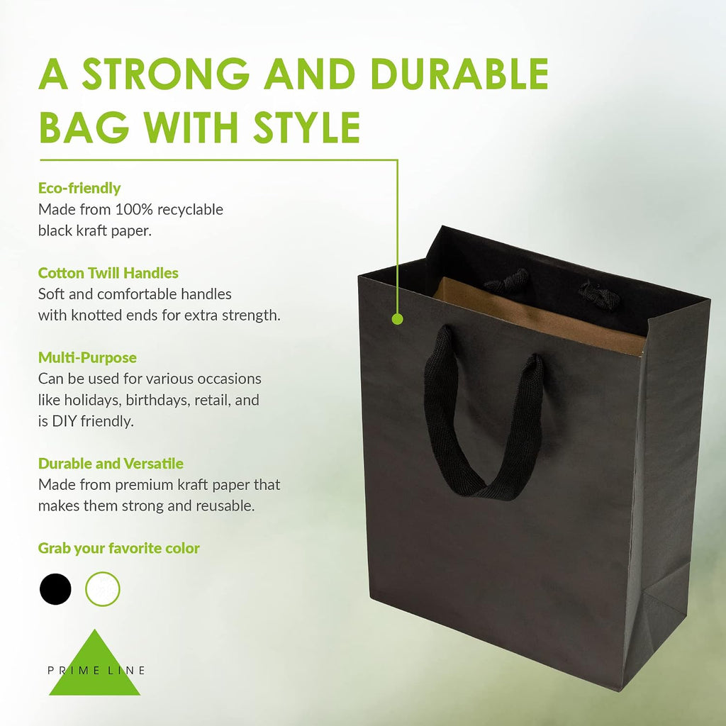 Small Black Gift Bags, 8x4x10 Retail Bags, 50 Pack