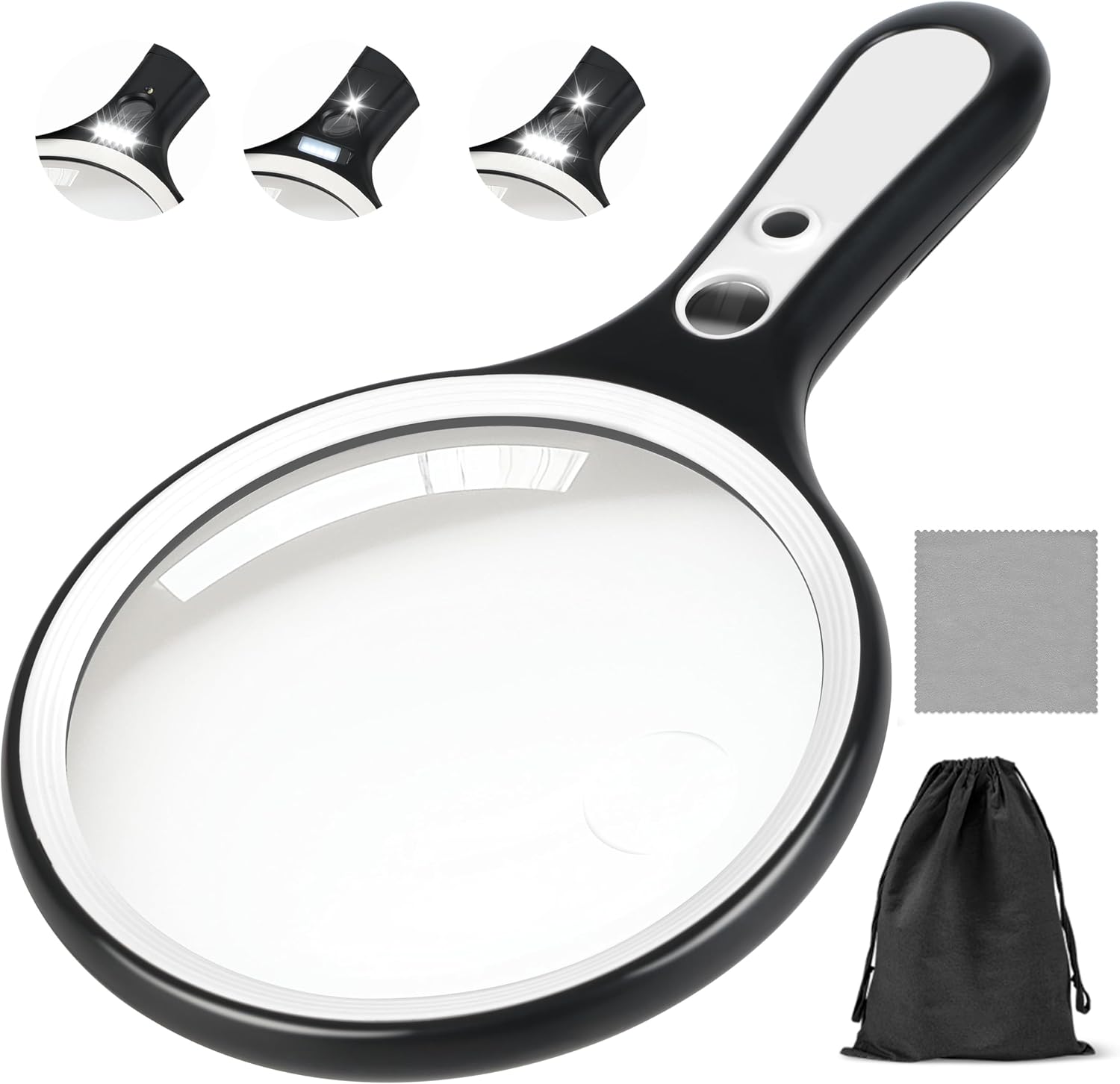 Magnifying Glass with Light for Reading: 5.31” Large Handheld Magnifier Lighted Glasses with 6 LED for Page Book