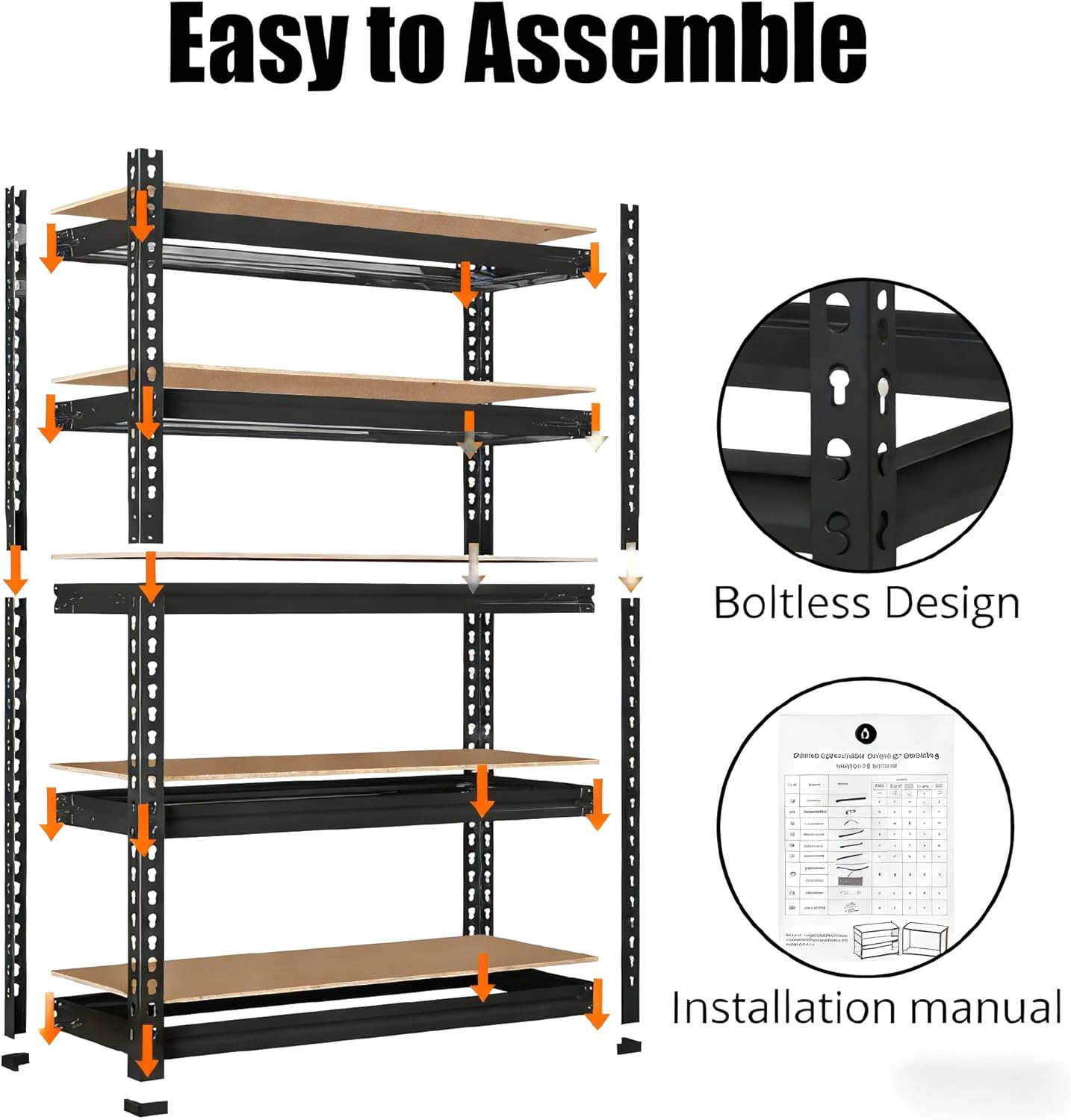 Storage Shelving Unit, 5-Tier Adjustable Metal Storage Shelves, 48" L x 24" W x 72" H Heavy Duty Garage Storage
