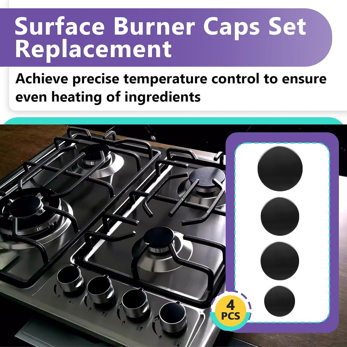 4PCS Surface Burner Caps Set Compatible with GE Gas Range/Stove/Oven
