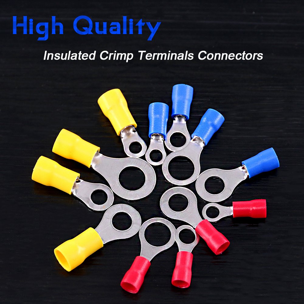 360pcs 22-16/16-14/12-10 Gauge Mixed Quick Disconnect Electrical Insulated M4 / 5/6 / 8 Ring Crimp Terminals