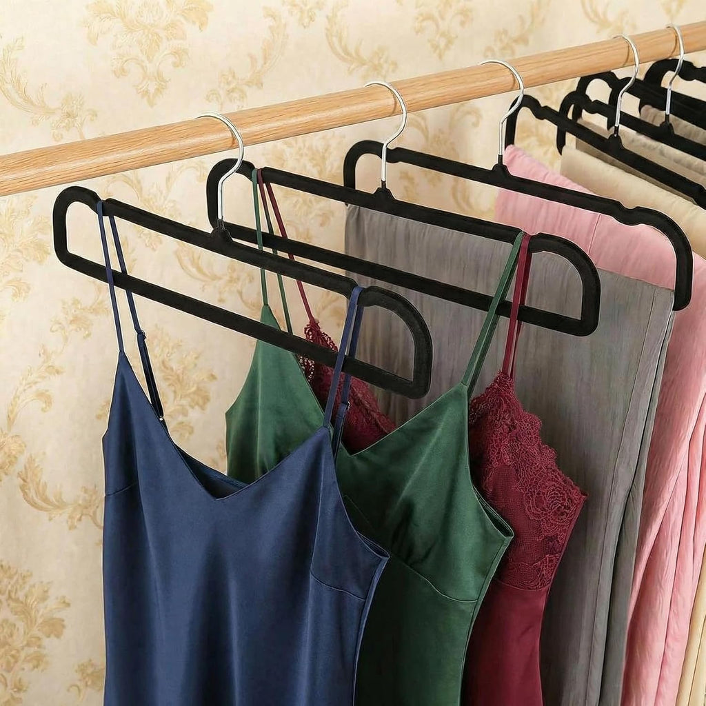 Superior Non-Slip Clothes Hangers - 20 Pack Velvet Slim Hangers with 360° Rotating Silver Hooks, Shoulder Notches &