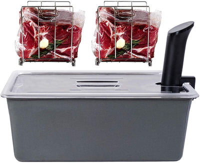 Professional Large Sous Vide Container with Lid, 2 Sous Vide Racks & Insulating Sleeve | Neoprene Retains Heat |