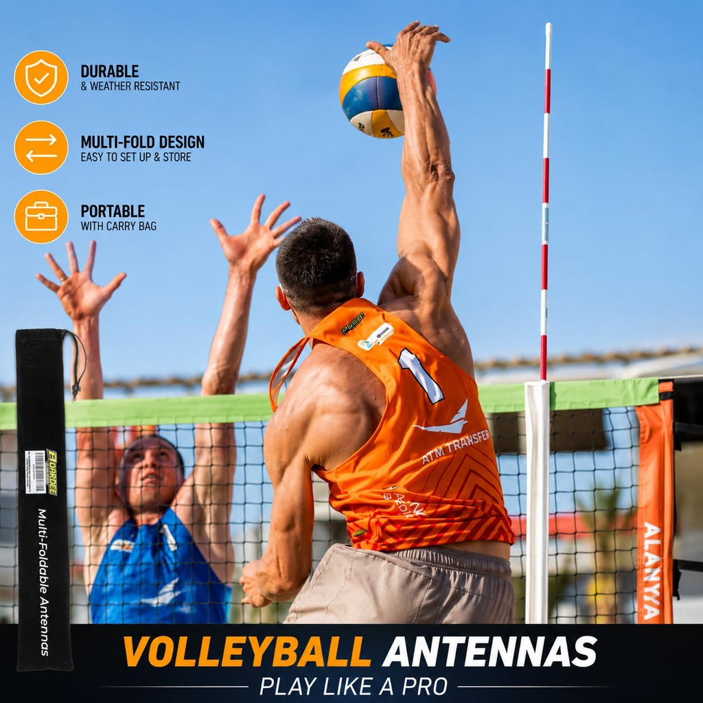 Multi-Foldable Volleyball Antenna Set – Portable Fiberglass Net Antennas for Indoor & Beach Volleyball – Regulation