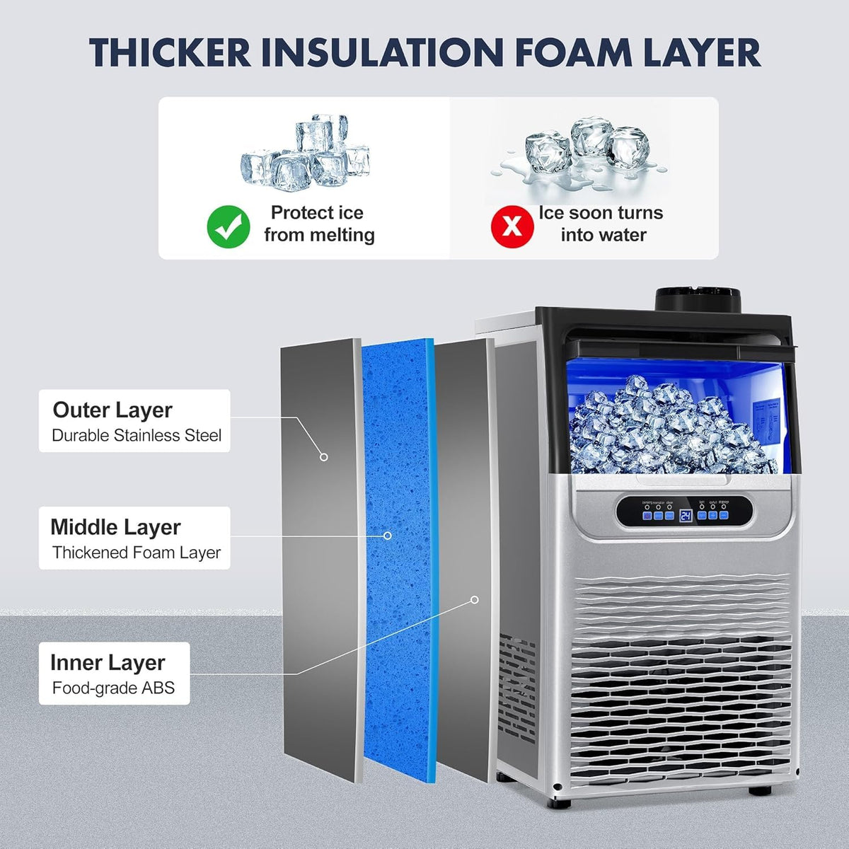 100LBS/24H Commercial Ice Maker Machine Under Counter/Freestanding