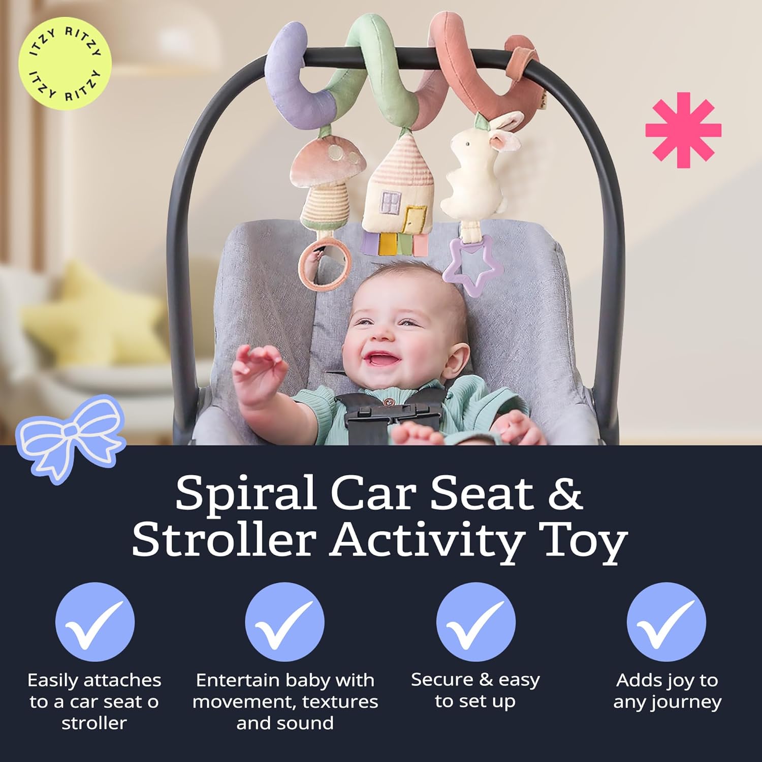 Itzy Ritzy Spiral Car Seat & Stroller Activity Toy - Stroller & Car Seat Toys for Ages 0 Months and Up - Hanging Toys