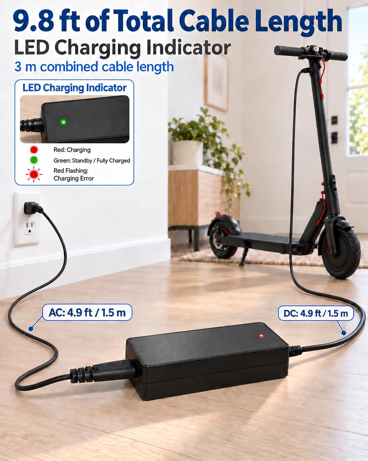 42V Replacement for Segway Ninebot Electric Scooter Charger,SGS Safe,9.8ft