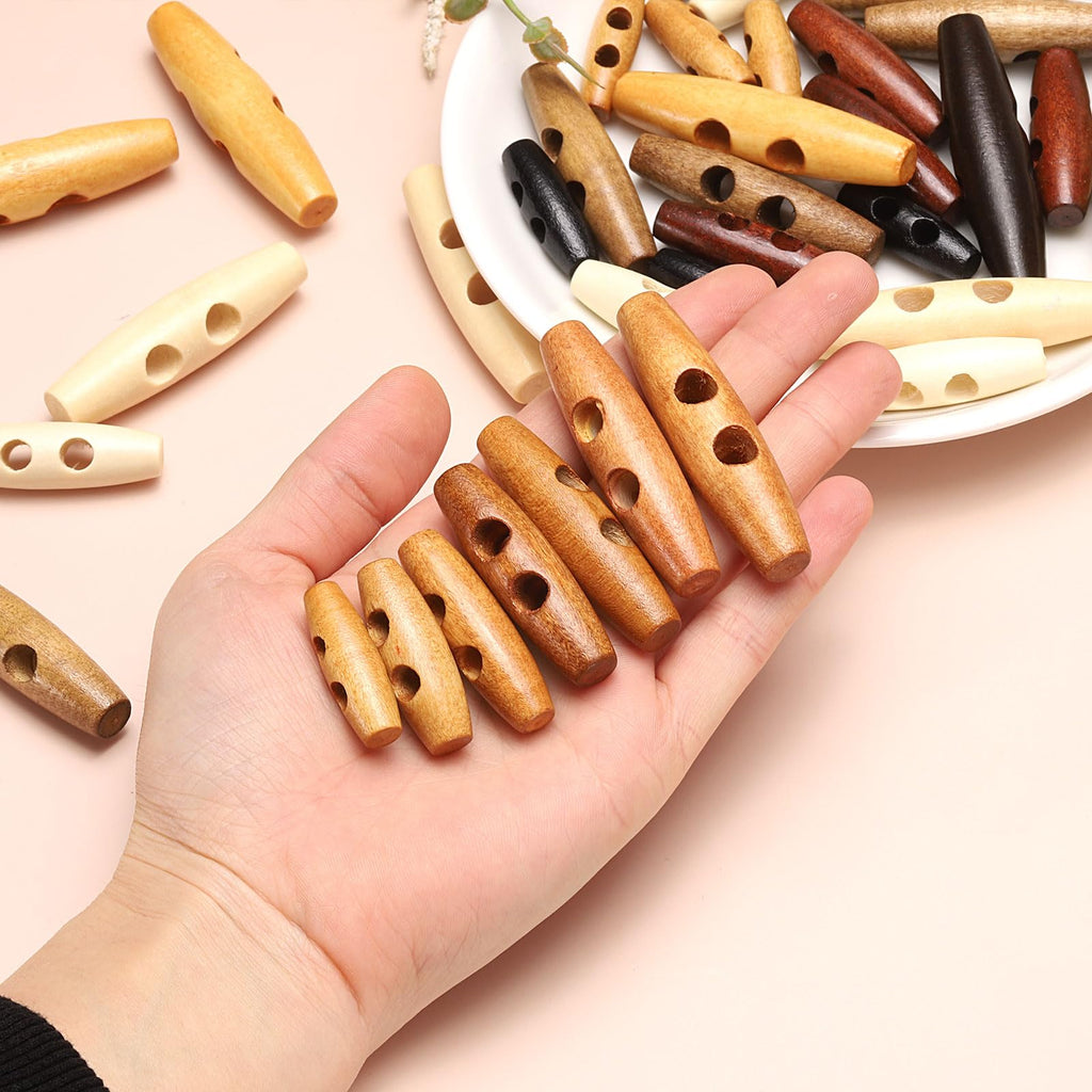 35mm / 1.4" Wooden Toggle Buttons 10pcs 2-Hole, Beige