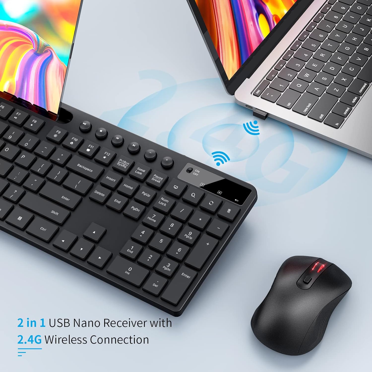 Wireless Keyboard and Mouse Combo, MARVO 2.4G Ergonomic Wireless Computer Keyboard with Phone Tablet Holder, Silent