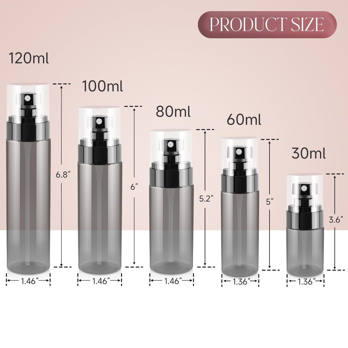 Black Small Spray Bottles, Portable Plastic Fine Mist Containers