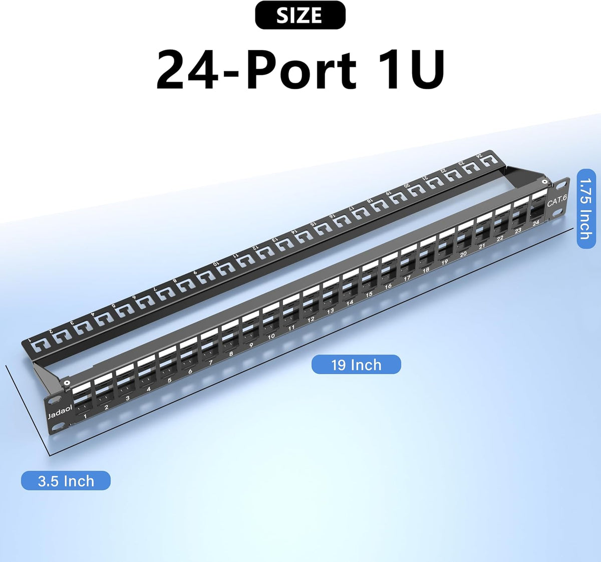 Jadaol 1U 24 Port 10Gbps Blank Patch Panel with Cable Management & Back Bar