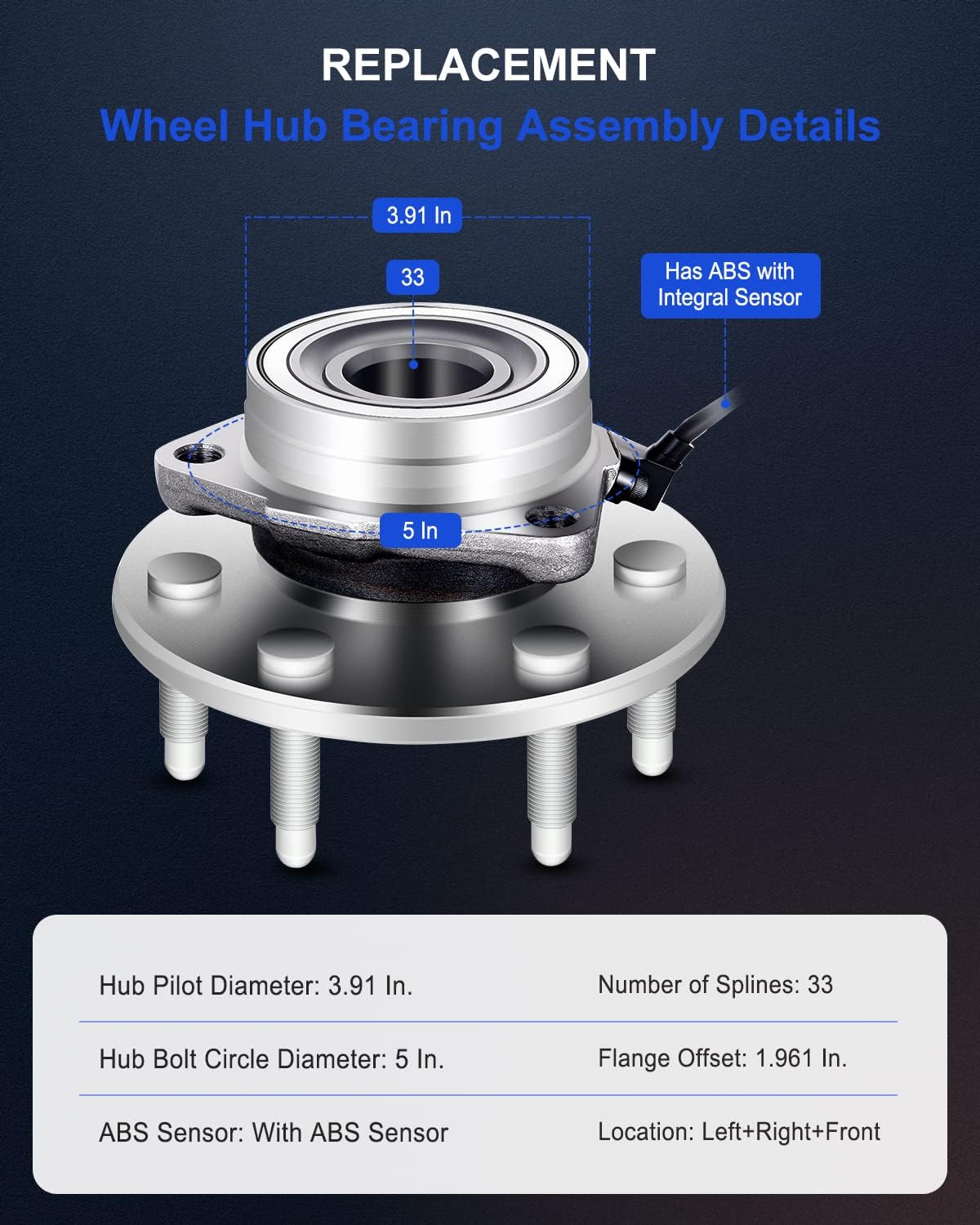 ECCPP Wheel Hub and Bearing Assembly Front 515036 fit for Chevrolet Silverado 1500 for GMC Sierra 1500 for Cadillac Escalade for Chevrolet Tahoe 1999-2007 4WD 4x4 Only 6 Lugs Wheel Hub w/ABS