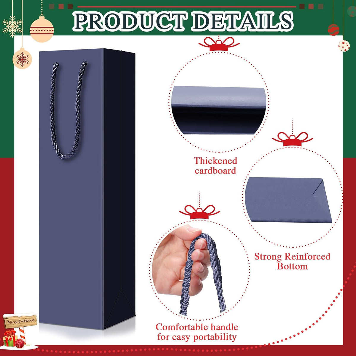 80 Pack Wine Gift Bag Bulk, 4"x3.5"x14" Wine Bag, Dark Blue