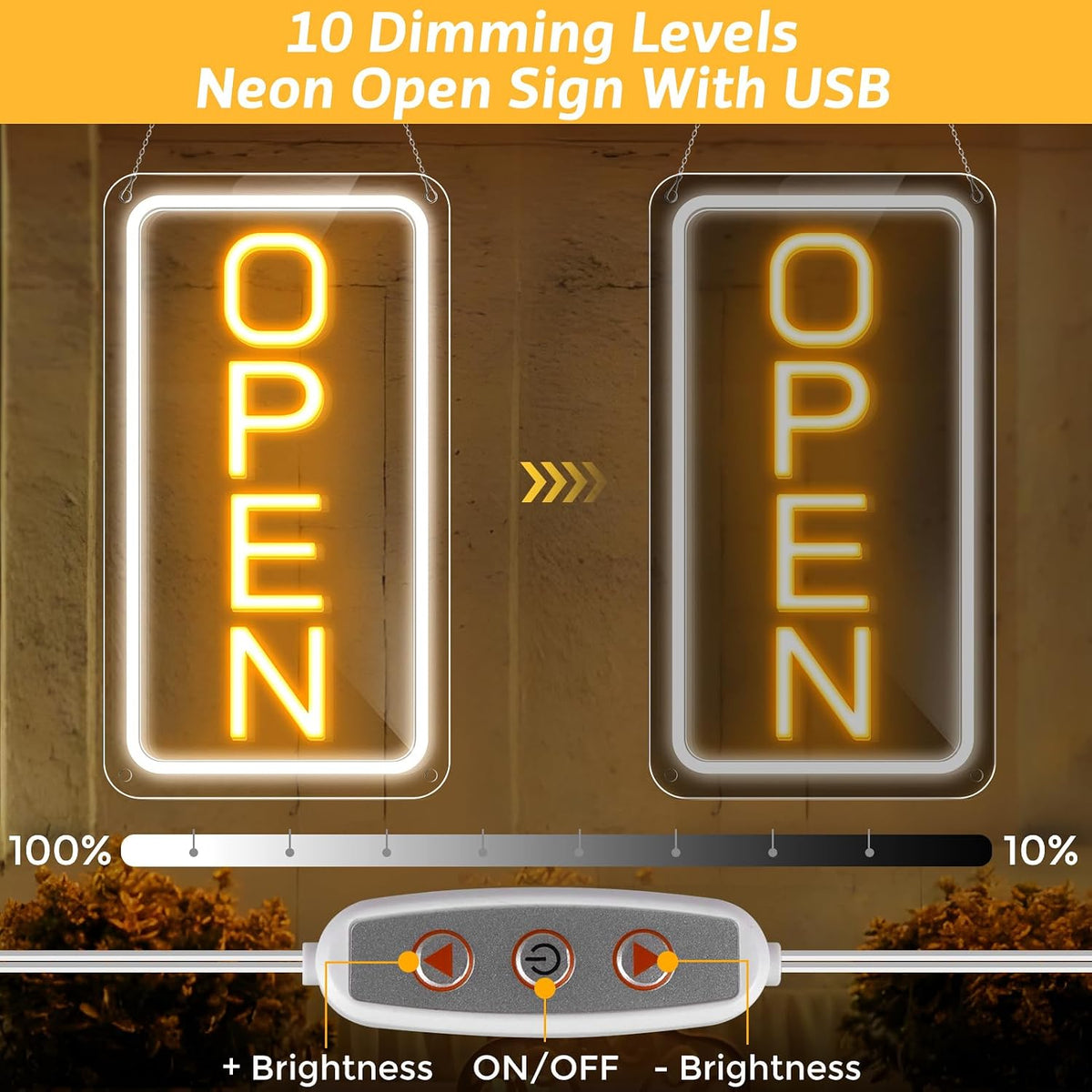 16"x 9" Super Bright Open Sign, Adjustable Brightness Neon Open Signs for Business Window, Powered by USB with